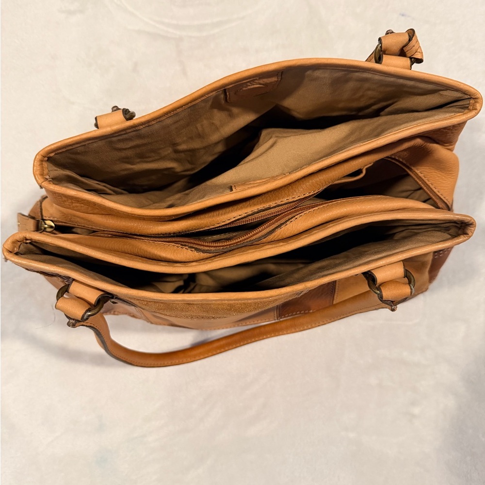 Fossil Patchwork Leather Tote - Tan and Brown - Picture 4 of 10